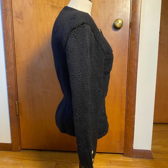 ❌SOLD❌GUC Vintage Black Hand-Knitted Button-Up Wool Cardigan sz S - Picture 3 of 6